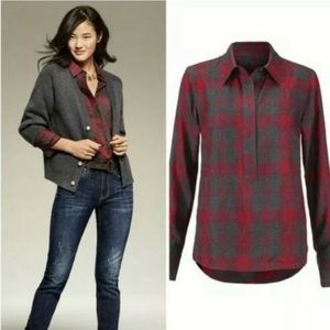 Cabi Cunningham Popover Gray & Red Plaid Shirt